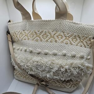 Universal Thread Cream and Gold Fringe Crossbody Bag